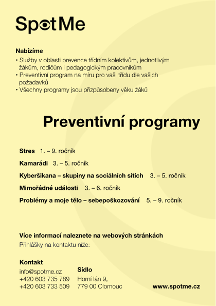 Preventivní programy ve školách – nová nabídka